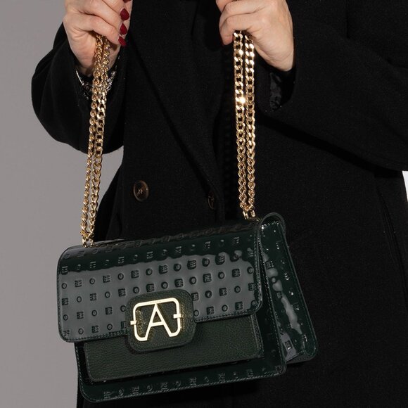 NWT ✅ Arcadia GIANNA Patent Leather Flap Front Pocket Bag ✨NWT, COA - Picture 10 of 17